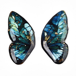 Epoxy Resin Butterfly Wings Cabochons, with Gold Foil & Glitter Powder, Cadet Blue, 32.5x15x2mm(CRES-N035-02F)