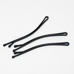 (Holiday Stock-Up Sale)Curving Black Baking Painted Iron Hair Bobby Pins Simple Hairpin, 59x2x2mm, 30pcs/board(PHAR-O002-04-01S)