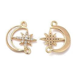 Brass Micro Pave Clear Cubic Zirconia Connector Charms, with Shell,  Moon Links with Star, Real 18K Gold Plated, 14x13x2mm, Hole: 1mm(KK-B074-06G)