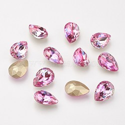 K9 Glass Rhinestone Cabochons, Shiny Laser Style, Imitation Austrian Crystal, Pointed Back & Back Plated, Faceted, teardrop, Back plated, Hot Pink, 14x10x5mm(X-GLAA-D001-01C)