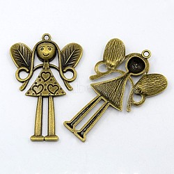 Tibetan Style Large Fairy Alloy Pendants, Antique Bronze, Lead Free and Cadmium Free, 80x53x6mm, Hole: 3.5mm(MLF1724Y)