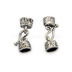 Brass S-Hook Clasps, with Cord Ends, Nickel Free, Antique Silver, 23x8x5mm, Hole: 4x6mm, Cord End: about 10x8mm(KK-J185-18AS-NF)