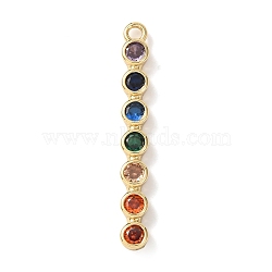 Brass Micro Pave Cubic Zirconia Pendants, Long-Lasting Plated, Real 18K Gold Plated, Colorful, Round Charms, 34x4x2.5mm, Hole: 1.8mm(KK-A295-06C-G)
