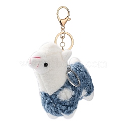 Cute Alpaca Cotton Keychain, with Iron Key Ring, for Bag Decoration, Keychain Gift Pendant, Cornflower Blue, 15cm(KEYC-A012-02D)