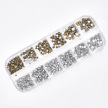 Glass Rhinestone Cabochons, Nail Art Decoration Accessories, Half Round, Mixed Color, 1.5~4x1~1.5mm, about 0.6g/compartment