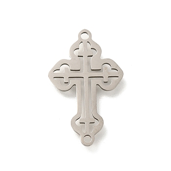 201 Stainless Steel Laser Cut Connector Charms, Religion Cross Links, Stainless Steel Color, 22x14x1mm, Hole: 1.4mm