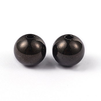 Round 304 Stainless Steel Beads, Electrophoresis Black, 10mm, Hole: 2mm