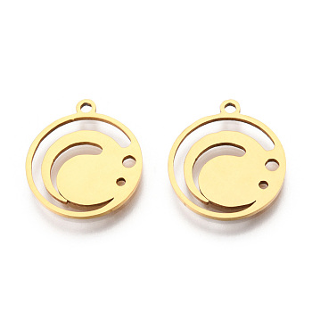 201 Stainless Steel Pendants, Smiling Face Charm, Real 18K Gold Plated, 17x15x1mm, Hole: 1.4mm
