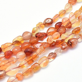 Natural Carnelian Beads Strands, Tumbled Stone, Dyed, Nuggets, 6~10x4~8x3~6mm, Hole: 0.8mm, about 51pcs/strand, 15.7 inch(40cm)