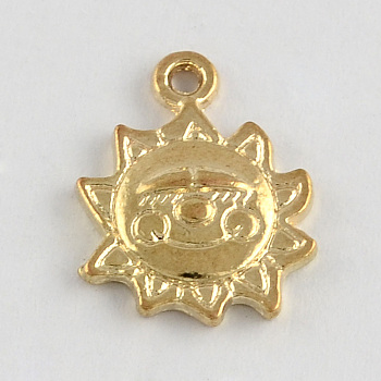 Sun Alloy Pendants, Tibetan Style, Cadmium Free & Lead Free, Golden, 15x12x2.5mm, Hole: 1mm, about 935pcs/1000g