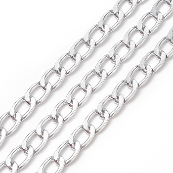 Oxidation Aluminum Curb Chains, Unwelded, with Spool, Oval, Silver, 13.5x8x2mm, about 98.43 Feet(30m)/Roll