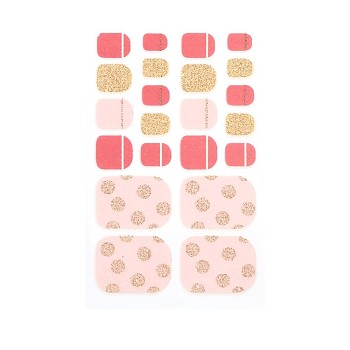 Full-Cover Glitter Powder Toenail Wraps Stickers, Flower Star Tartan Self-adhesive Toenail Art Polish Decals, for Woman Girls DIY Toenails Art Design, Pink, Polka Dot Pattern, 9.5x5.8cm