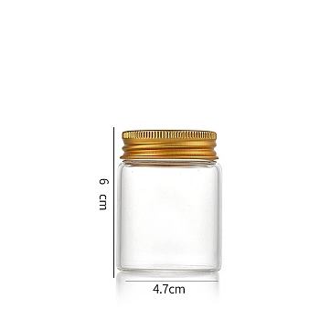 Column Glass Screw Top Bead Storage Tubes, Clear Glass Bottles with Aluminum Lips, Golden, 4.7x6cm, Capacity: 60ml(2.03fl. oz)