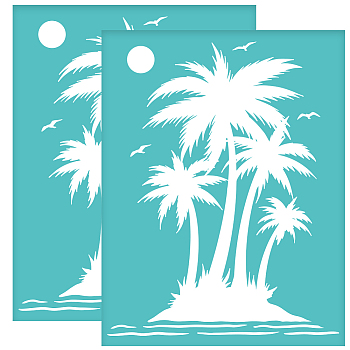 Self-Adhesive Silk Screen Printing Stencil, for Painting on Wood, DIY Decoration T-Shirt Fabric, Turquoise, Coconut Tree Pattern, 280x220mm