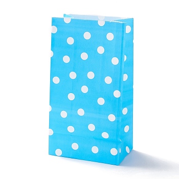 Rectangle Kraft Paper Bags, None Handles, Gift Bags, Polka Dot Pattern, Deep Sky Blue, 13x8x24cm