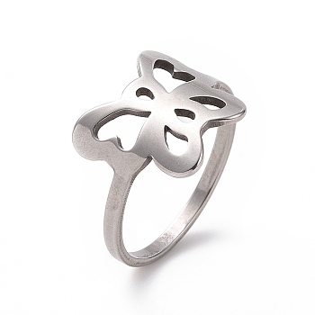 201 Stainless Steel Butterfly Finger Ring, Hollow Wide Ring for Women, Stainless Steel Color, 17mm