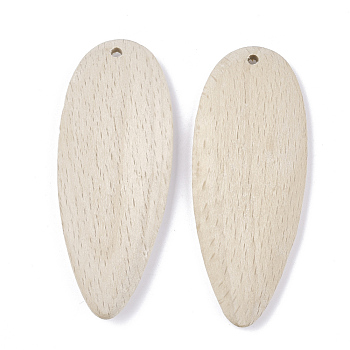 Beech Wood Pendants, Undyed, teardrop, PapayaWhip, 76x29.5x8.5mm, Hole: 3mm