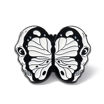 Skull Butterfly Enamel Pin, Halloween Alloy Brooch for Backpack Clothes, Electrophoresis Black, White, 23x30x1.5mm