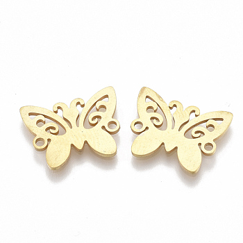 201 Stainless Steel Links connectors, Laser Cut Links, Butterfly, Golden, 12x15x1mm, Hole: 1mm