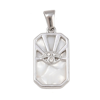 303 Stainless Steel Pendants, Polygon with Evil Eye Charms, with Rhinestone & Enamel, Stainless Steel Color, 23x13x2.5mm, Hole: 5.5x2.7mm