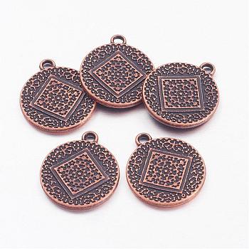 Alloy Pendants, Flat Round, Cadmium Free & Nickel Free & Lead Free, Red Copper, 16x1.5mm, Hole: 2mm
