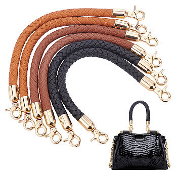 6Pcs 3 Colors PU Imitation Leather Braided Bag Handles, with Zinc Alloy Lobster Claw Clasp, for Purse Making, Mixed Color, 31.5x1.2cm, 2pcs/color