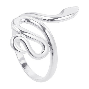 201 Stainless Steel Snake Wrap Open Cuff Ring for Women, Stainless Steel Color, US Size 8(18.1mm)