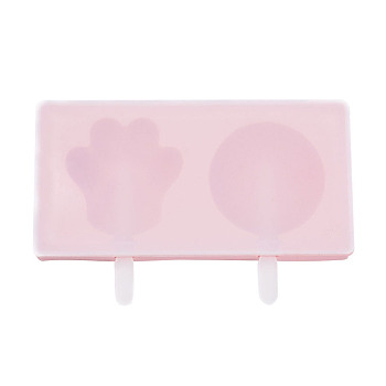 Ice Cream Food Grade Silicone Molds, For DIY Ice-Lolly, with Lid and 2pcs Plastic Stick, Smile Face & Bear, Pink, 186x91.5~119.5x19.5mm, Plastic Stick: 2pcs/set