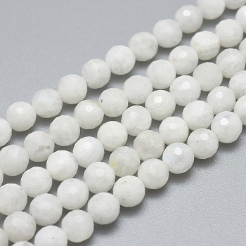 Natural Rainbow Moonstone Beads Strands, Faceted, Round, 6mm, Hole: 0.8mm, about 59pcs/strand, 15.7 inch(40cm)