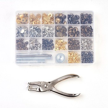 Metal Jewelry Buttons Fastener  Install Tool Sets, with  Snap Buttons and Rivet, Fixing Tool, Pliers and Plastic Packing Box, Mixed Color, 19x13.1x2.2cm, 4colors/box, 10sets/color