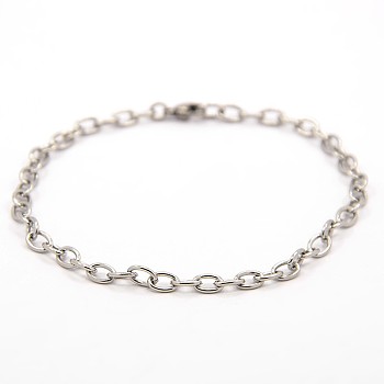 304 Stainless Steel Cable Chains Bracelets, with Lobster Claw Clasps, Stainless Steel Color, 210x4x1mm