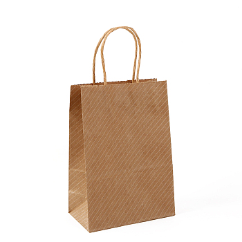 Kraft Paper Bags, with Handle, Gift Bags, Shopping Bags, Rectangle, Stripe Pattern, 15x8x21cm