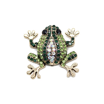 Alloy Rhinestone Cabochons, for Brooch, Golden, Frog, Peridot, 40x42mm