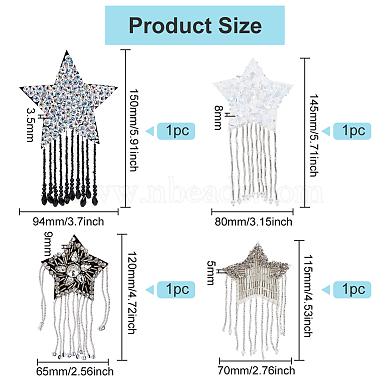 benecreat 4Stk. 4 Stern mit Glasperlen-Quasten-Applikationen(DIY-BC0006-54)-2