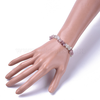 Bracelets extensibles avec pierre de lune blanche naturelle et éclats de quartz de fraise(BJEW-JB04490-05)-3