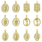 12Pcs 6 Styles Brass with Cubic Zirconia Pendants, Mixed Shapes, Golden, 22~25.5x14~19x2~3mm, Hole: 2.5~3.5x4~5mm, 2pcs/style(KK-CJ0002-19)