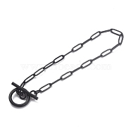 304 Stainless Steel Paperclip Chain Bracelets, with Toggle Clasps, Electrophoresis Black, 7-5/8 inch(19.4cm)(BJEW-O186-02EB)