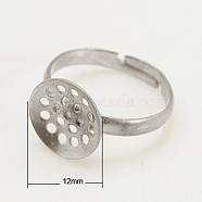 Brass Ring Components, Sieve Ring Bases, Adjustable, Platinum Color, 17mm, Tray: 12mm(KK-G121-N)