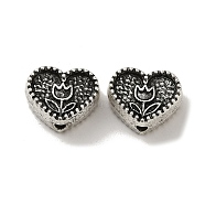 Tibetan Style Alloy Beads, Cadmium Free & Lead Free, Heart, Antique Silver, 10x12x5mm, Hole: 1.6mm, about 512pcs/1000g(PALLOY-P302-10A-AS)