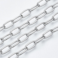 304 Stainless Steel Paperclip Chains, Drawn Elongated Cable Chains, with Spool, Unwelded, Stainless Steel Color, 10x5x1mm, about 82.02 Feet(25m)/roll(CHS-S001-06A-P)