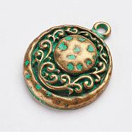 Tibetan Style Alloy Pendants, Half Round, Antique Bronze & Green Patina, 24x19x5mm, Hole: 2mm(PALLOY-F187-17ABG)
