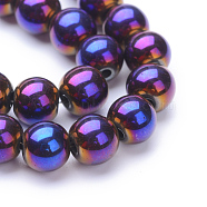 Non-magnetic Synthetic Hematite Beads Strands, Grade A, Round, Purple Plated, 8mm, Hole: 1mm, about 50~52pcs/strand(X-G-S096-8mm-6)