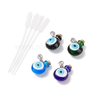 Handmade Lampwork Evil Eye Perfume Bottle Pendant Decorations, Lobster Clasp Charms, with Plastic Transfer Pipettes, Mixed Color, Pendant Decoration: 40mm, Capacity: 0.5~1ml(0.02~0.03fl. oz), Pipette: 114x7.5mm, 2pcs/set(HJEW-JM00663)