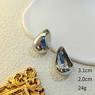 Teardrop Alloy Stud Earrings, Platinum, 31x20mm(WG64463-12)