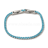 304 Stainless Steel Rhinestone Cup Chain Bracelets, Aquamarine, 7-5/8x1/8 inch(19.3x0.3cm)(BJEW-S002-01G)