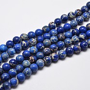 Natural Imperial Jasper Beads Strands, Round, Dyed, Blue, 8mm, Hole: 1mm, about 48pcs/strand, 15.7 inch(G-I122-8mm-06)