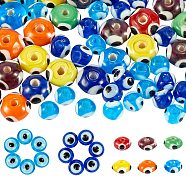 110Pcs Lampwork Beads, Rondelle & Round with Evil Eye, Mixed Color, 9~11x5~6mm, hole: 2mm(LAMP-SZ0001-12)