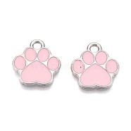 Alloy Enamel Pendants, Platinum, Lead Free & Cadmium Free, Paw Print Charm, Pink, 15.5x14x1mm, Hole: 2mm(ENAM-T020-41B-RS)