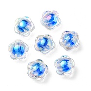 UV Plating Rainbow Iridescent Acrylic Beads, Two Tone Bead in Bead, Flower, Dodger Blue, 12x12.5x8.5mm, Hole: 2.5mm(OACR-A014-03E)