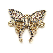 Brass Micro Pave Cubic Zirconia Links, Butterfly, Real 18K Gold Plated, 21.5x22x2mm, Hole: 1.5mm(ZIRC-E136-26G)